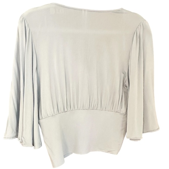 Anthropologie Baby Blue Flutter Bell Sleeve Wrap Crop Top Size Small - Picture 6 of 10